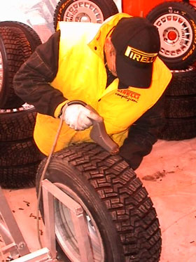 Pirelli Competizioni guy cutting tyres
